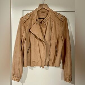 Blank NYC Faux Suede Moto Bomber Jacket Tan Size S